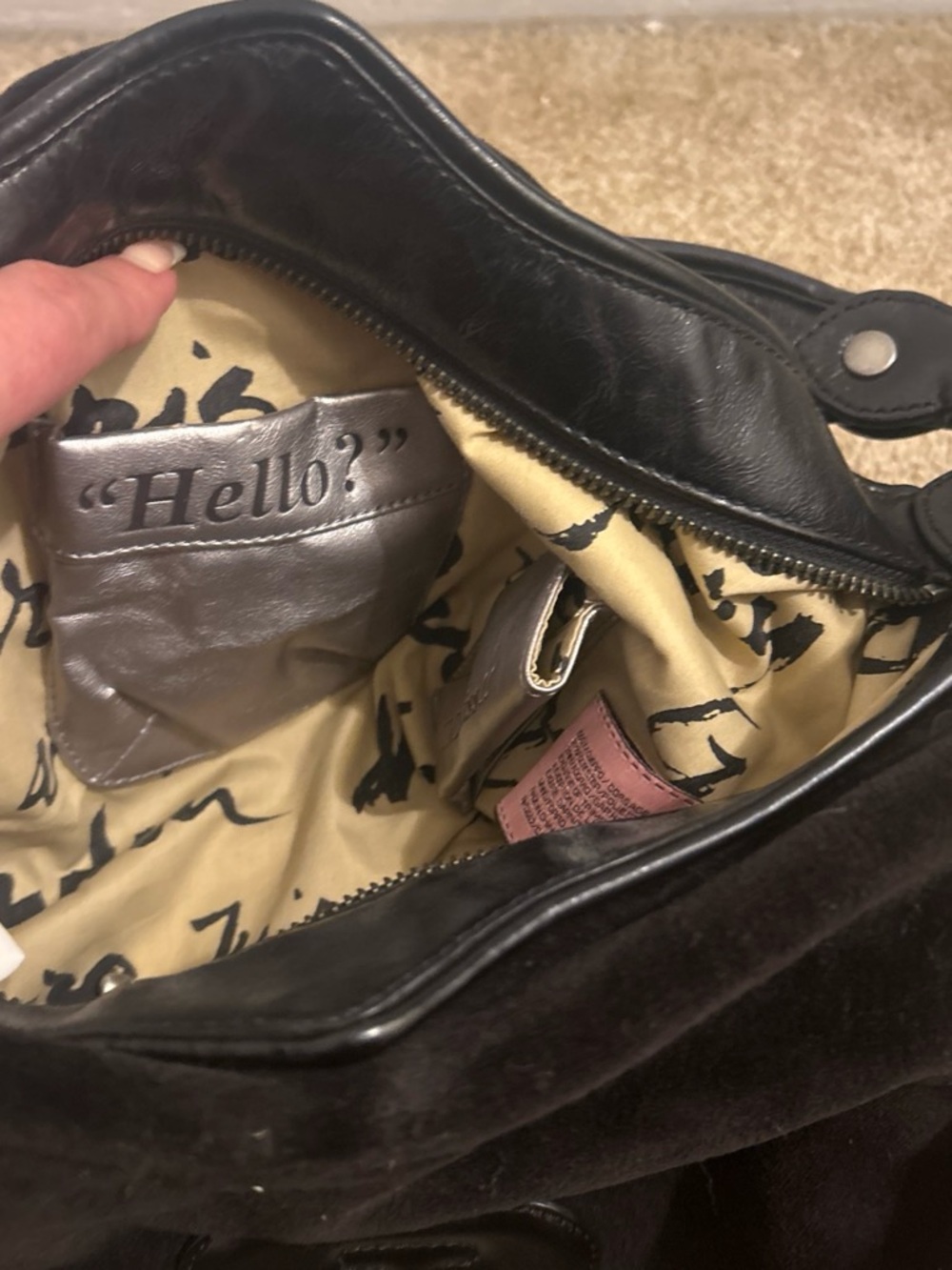 Juicy Couture Black Velvet Shoulder Bag with Pink & Silver Logo - Picture 8 of 8